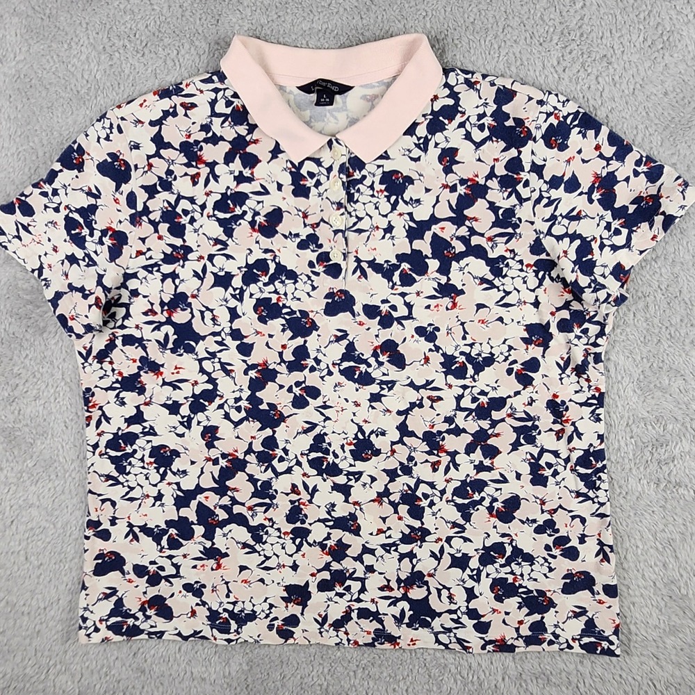 Lands' End Polo Shirt Womens L 14-16 Pink Floral Short Sleeve Stretch Cotton - Picture 3 of 10